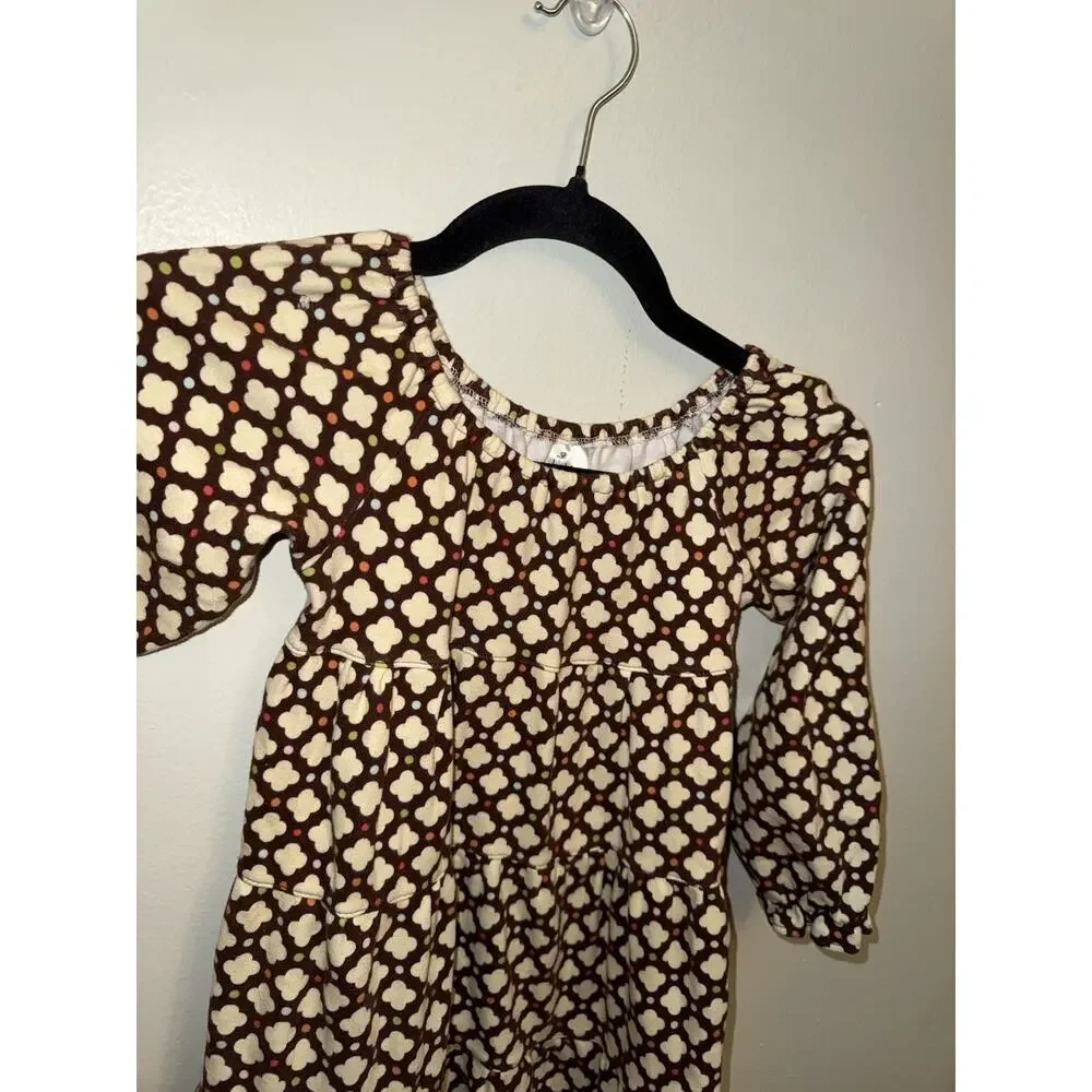 Beehave Girls Dress Size 7 Long Sleeve Tiered Boho Brown Geometric Pattern Lace